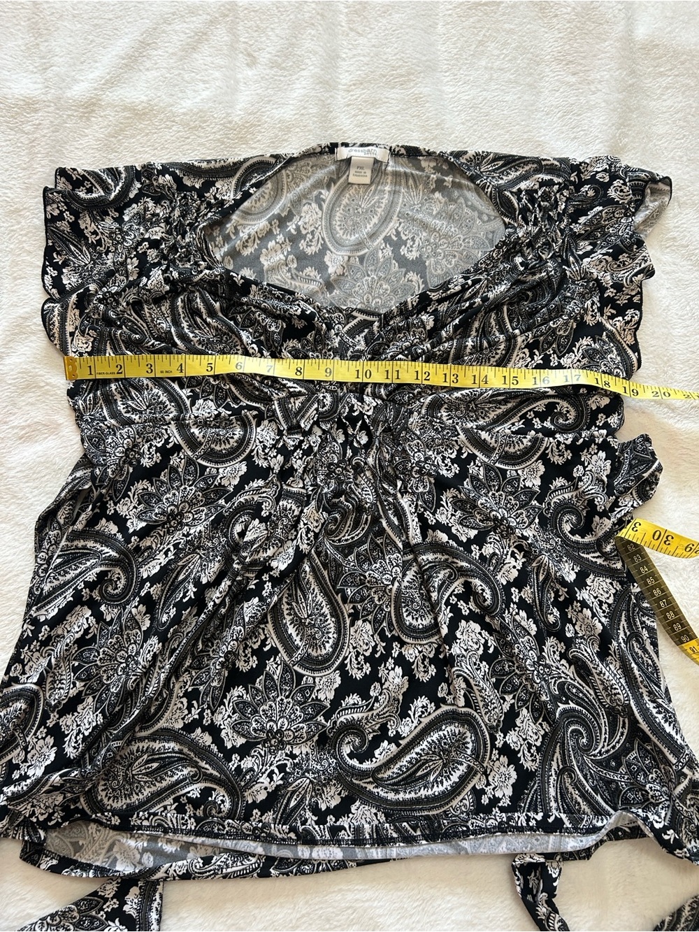 Vintage Y2K Dress Barn Petite XL Boho Paisley Top Black White Cottagecore Flowy - Picture 8 of 13